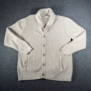 Sun + Stone Mens XL Beige Cotton Ribbed Shawl Collar Button Cardigan Sweater